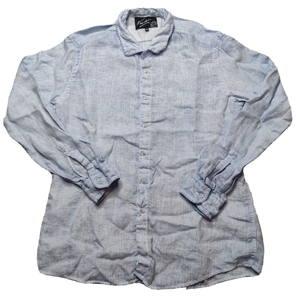 Other - VICTOR Men Size 2XL Blue Dye 100% LINEN Long Sleeve Button Shirt Made In Spain